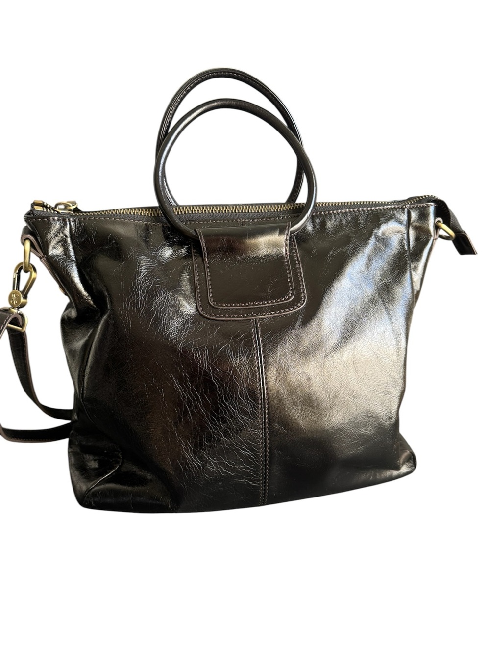 HOBO Sheila Bag Black Leather Tote Top Handle Purse Crossbody Shoulder EUC